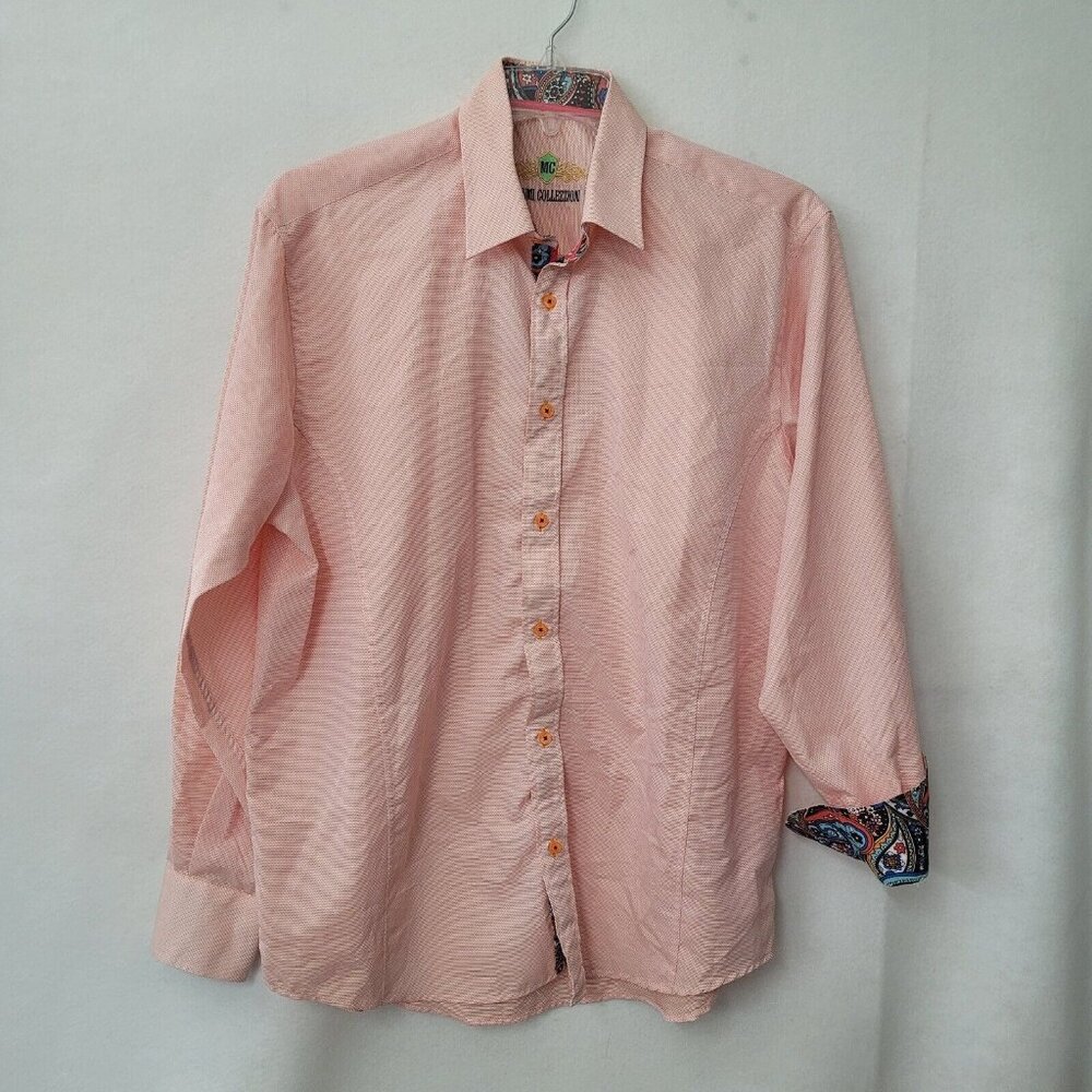 Mizumi Collezzioni Shirt Mens L Orange Contrast Cuff Business Casual Cotton Poly
